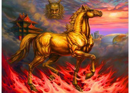 《龙马精神》(油画“天眼”系列,2008年作,120×160cm)