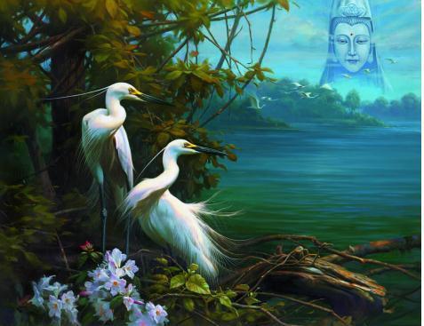 《双宿双飞》(油画“天眼”系列,2008年作,80×100cm)