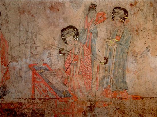 辽·宝山2号-贵妇颂经图（颂经图局部）11（《内蒙古辽代壁画》文物出版社出版发行2009年12月）