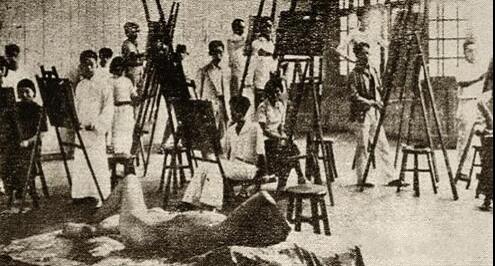 上海美术专门学校人体油画写生课堂