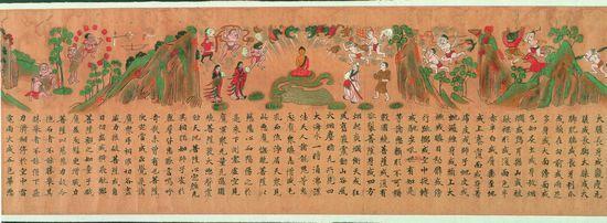 上海博物馆“菩提的世界:醍醐寺艺术珍宝展”现场展示的《绘过去现在因果经》(局部)