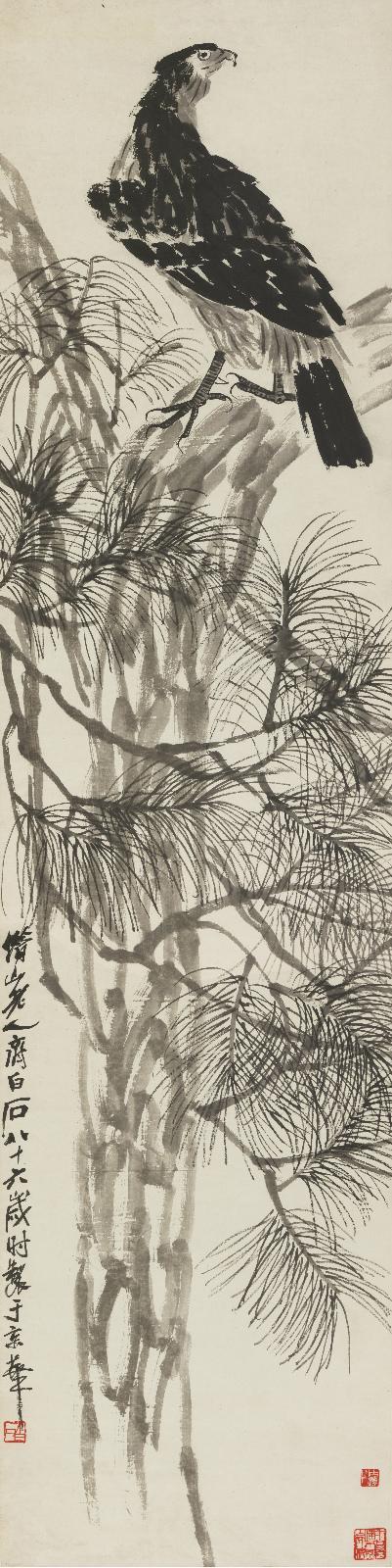 齐白石(1864-1957) 松鹰图 纸本镜心 243.5×60.5cm 备注:杨虎将军旧藏。