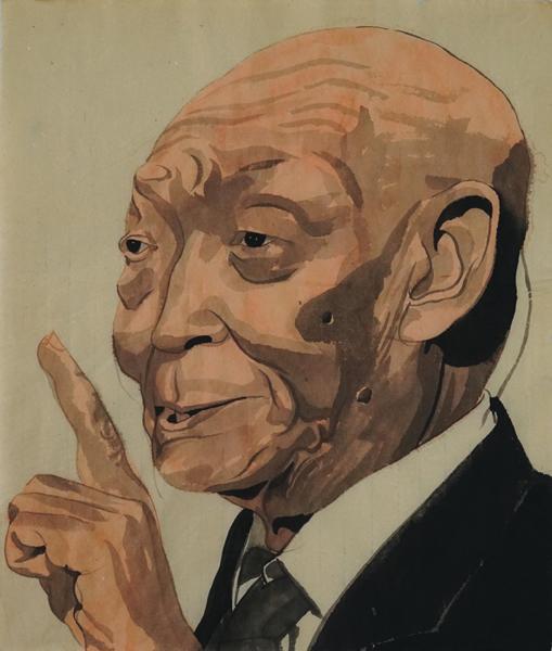 方力钧,43x37cm,纸本水墨 ,2015年