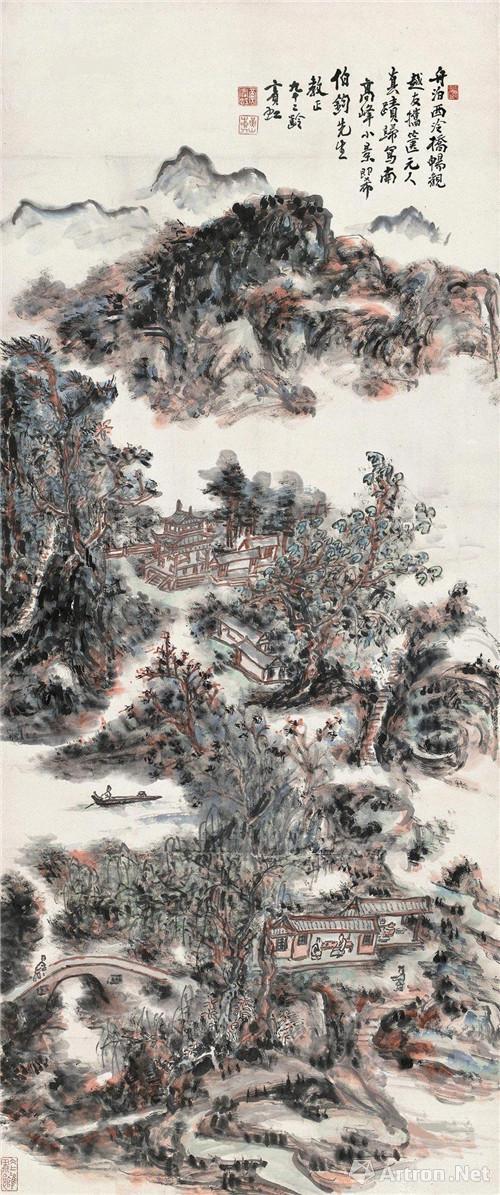 附图4:黄宾虹 1955年作 南高峰小景 177×74厘米(2014年嘉德6267.5万元成交,2001年嘉德56.1万元成交,章伯钧旧藏)