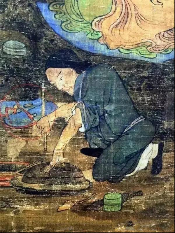 这一幅是宋代《五百罗汉图》的一个局部图,这里有一双拖鞋,而且还是“人字拖”哦。