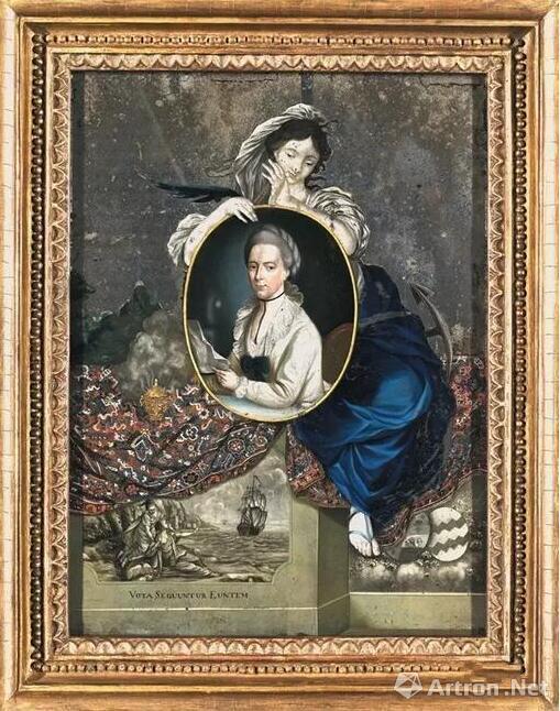 佚名中国画家 凯瑟琳·凡布兰·霍克基斯特肖像 玻璃背画约1790年