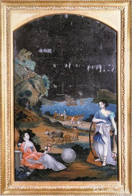 佚名中国画家 西方人物场景画 玻璃背画