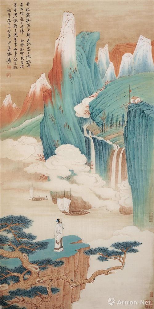 附图19、张大千 1938年作 青山绿水 镜心(2010年翰海3690万元,民国送梅兰芳,有梅先生上款)