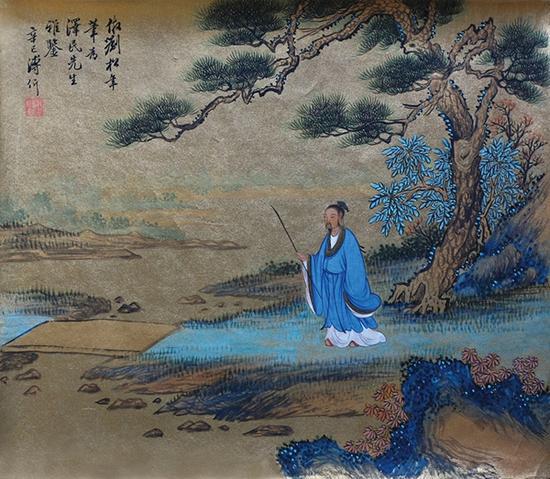 溥雪斋(伒)仿宋人刘松年笔意工笔山水人物泥金册叶