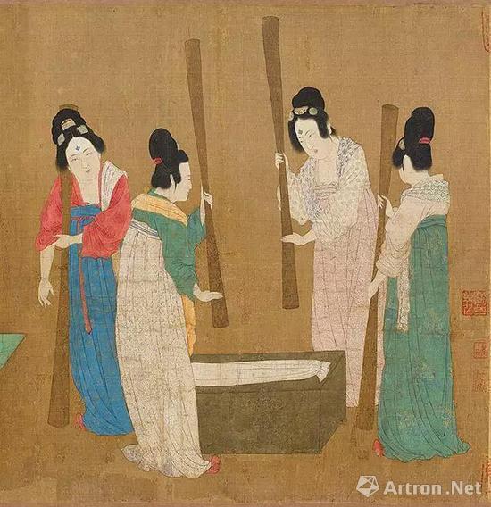 张萱《捣练图》局部
