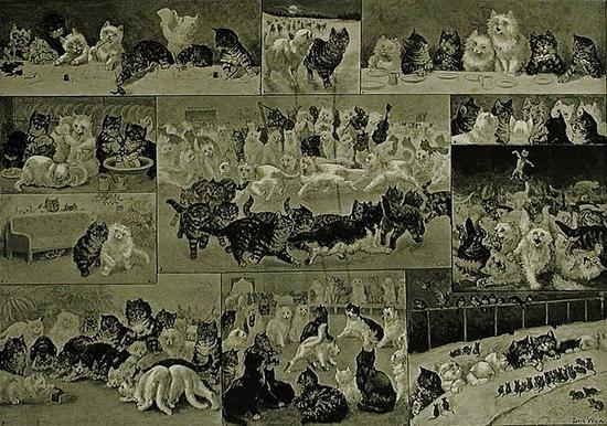 1886年他为《伦敦新闻》画的《小猫的圣诞晚会》是他的第一幅拟人猫咪作品。