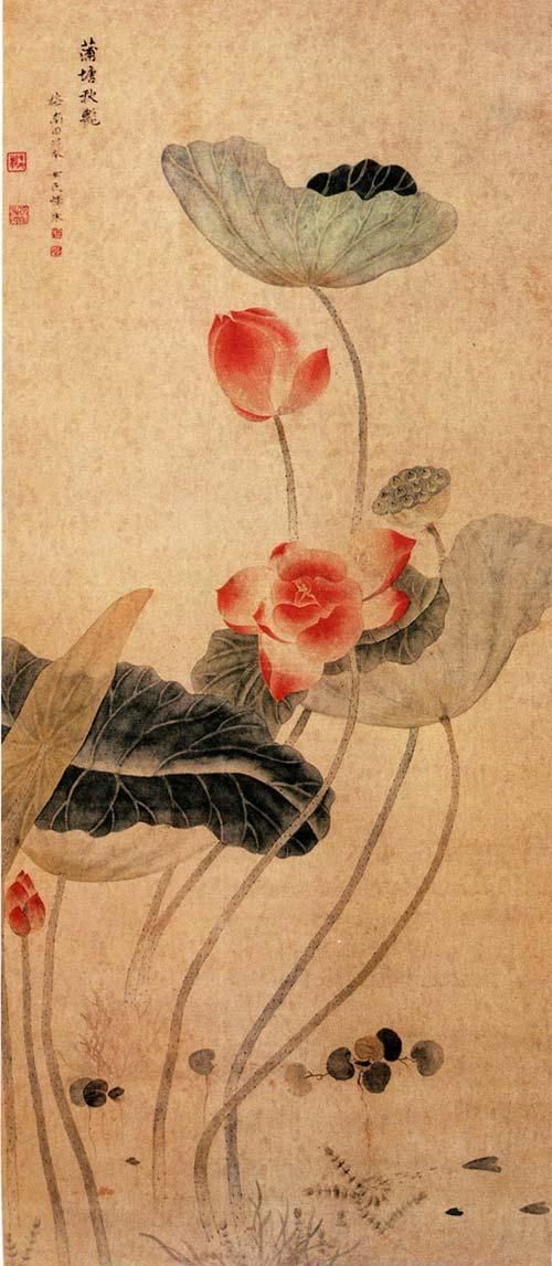 恽冰(清)《蒲塘秋艳图》,126.4×56.4厘米