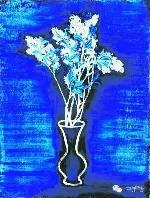 常玉《蓝色背景的盆花》