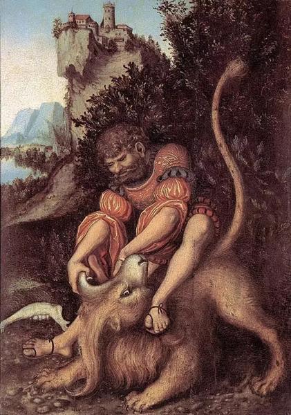 叁孙与狮搏斗,Lucas Cranach the Elder · 1525