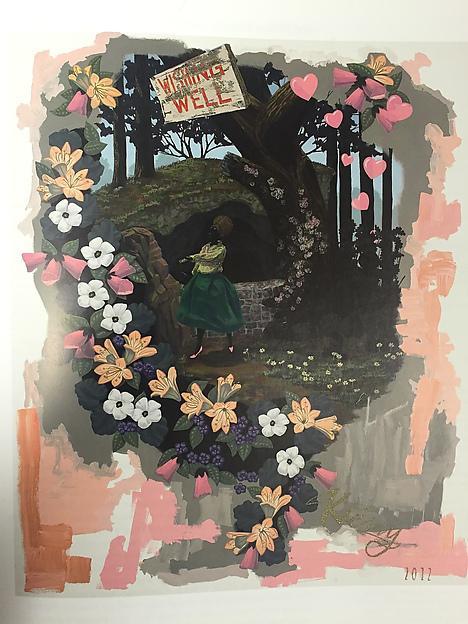 《小插图之许愿池Vignette (Wishing Well)》,PVC板上丙烯、亮片,2010年。图片来源:大都会布劳耶分馆官网