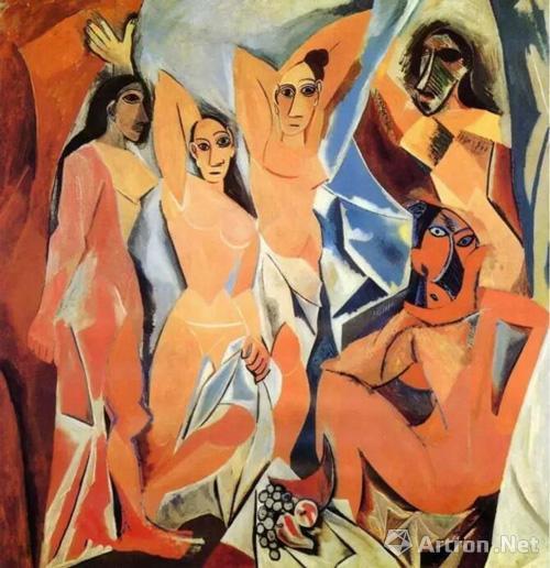 ▲毕加索《亚维农的少女》,布面油画,244×234cm,1907年