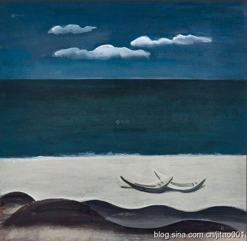 林风眠纸本油画《碧海白沙》64.5×66.5厘米,2014秋香港佳士得157.6万元人民币拍出