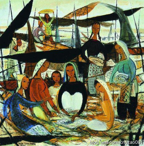 林风眠油画《渔获》78×78厘米,2003春佳士得422.3万元成交