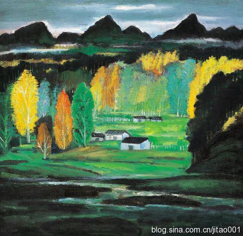 林风眠油画《山村》76.5×77厘米,2005春香港佳士得72.5万元人民币拍出