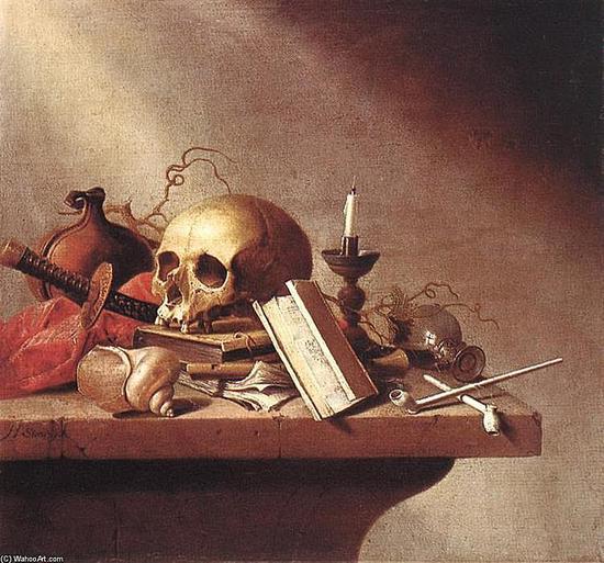 Harmen Steenwyck, “Vanitas,” circa 1640, oil on panel, 37.7 cm (14.8 in) x 38.2 cm (15 in)。