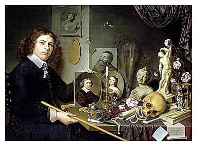 ‘Self-Portrait with Vanitas Symbols’, 1651 (oil on wood panel)