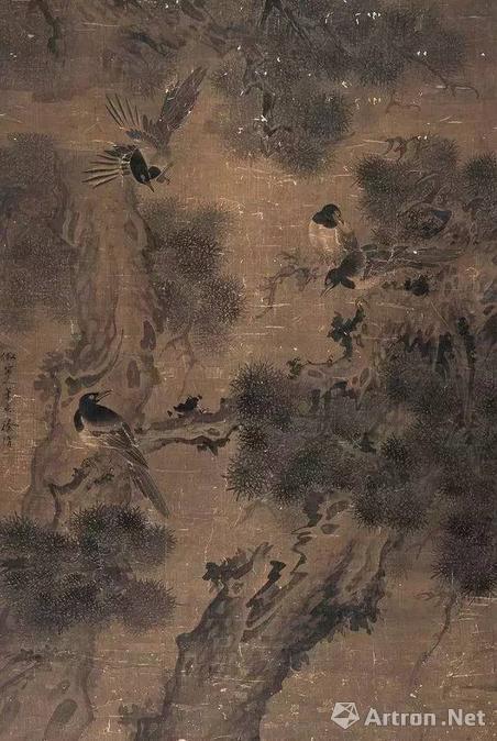 明 徐渭 (款) 《四喜图》绢本水墨 纵148厘米,横90厘米