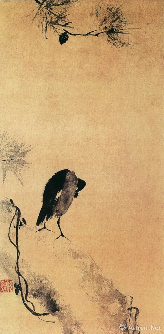 南宋 法常 《叭叭鸟图 》纸本水墨 纵78.5厘米,横39厘米 日本国立美术馆藏