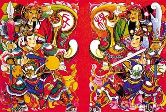 当然也有文官门神画,例如文财神比干、蜀汉丞相诸葛亮等。