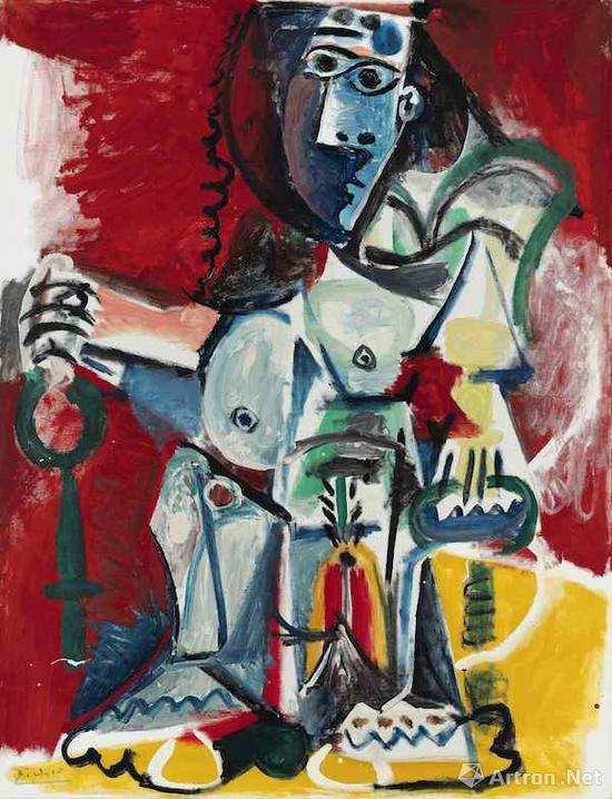 《裸女坐像》布面油画 116X89CM 1965年1月作 估价:9,500,000-12,500,000英镑,成交价:13,658,750英镑(21,448,335美元,合人民币:1.3亿元)