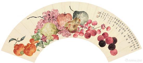 附图11。丁辅之夏日菓品 扇面 镜框(2013年苏富比56.25万港元成交)