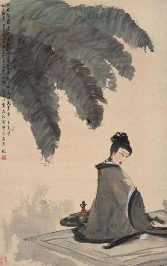 傅抱石 1945年作 阮咸拨罢意低迷