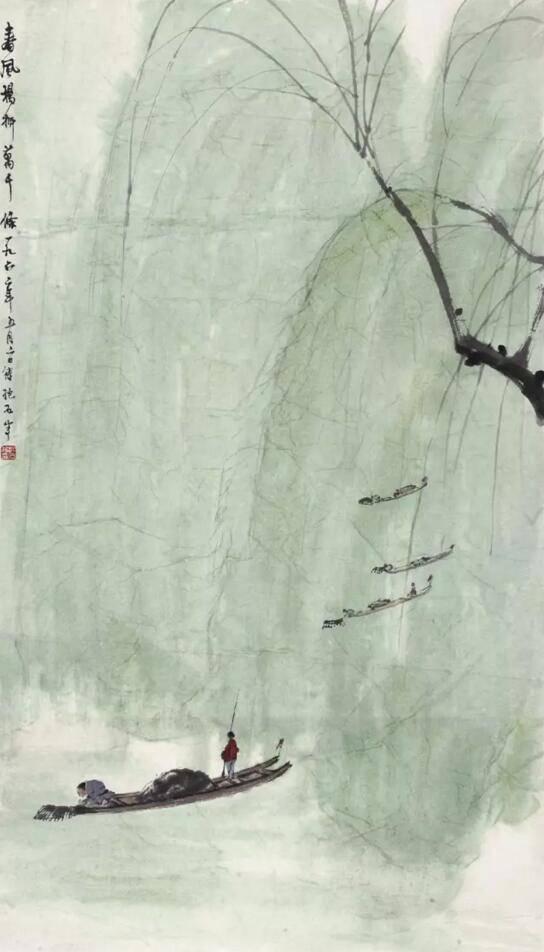 傅抱石 1962年作 春风杨柳万千条 设色纸本