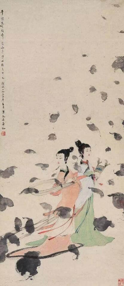 傅抱石 1954年作 二湘图 设色纸本