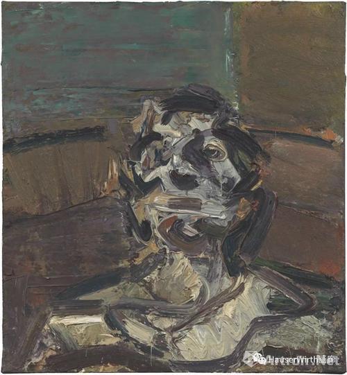 弗兰克·奥尔巴赫(Frank Auerbach),《J.Y.M。的脑袋》(Head of J.Y.M。),1982,油彩 画布,66 x 61.6 厘米 / 26 x 24 1/4 英寸。© 弗兰克·奥尔巴赫,图片:弗兰克·奥尔巴赫,豪瑟沃斯