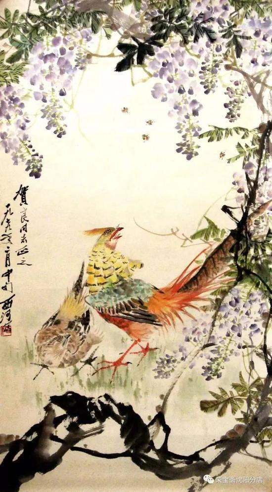 《锦鸡紫藤》书法家王贺良藏