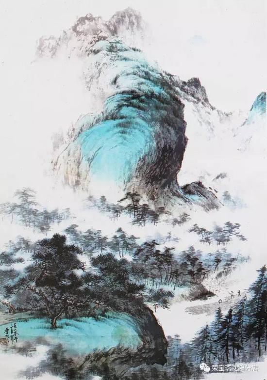 《江峡放木》(小青绿 矾纸)