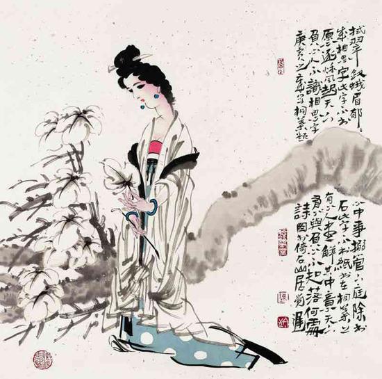 《桐叶题诗图》