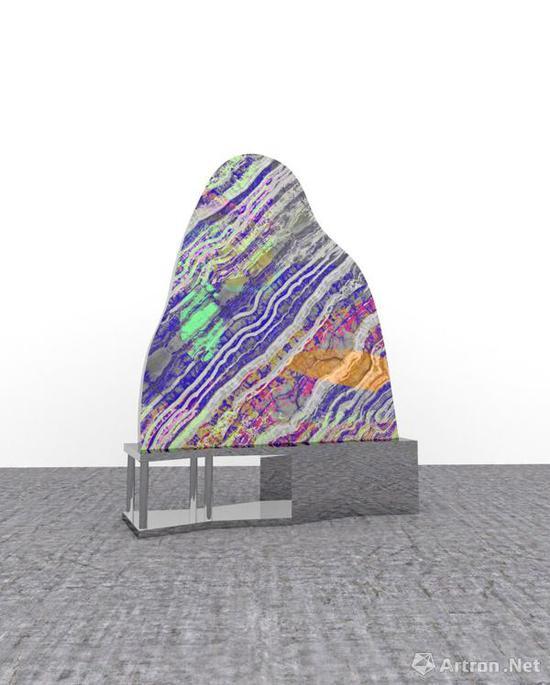 王墒,《Ahuna No。 210》, 2017,魔金石空间展位;雕塑,不锈钢、丝网印刷,150.0 × 160.0 × 40.0 厘米