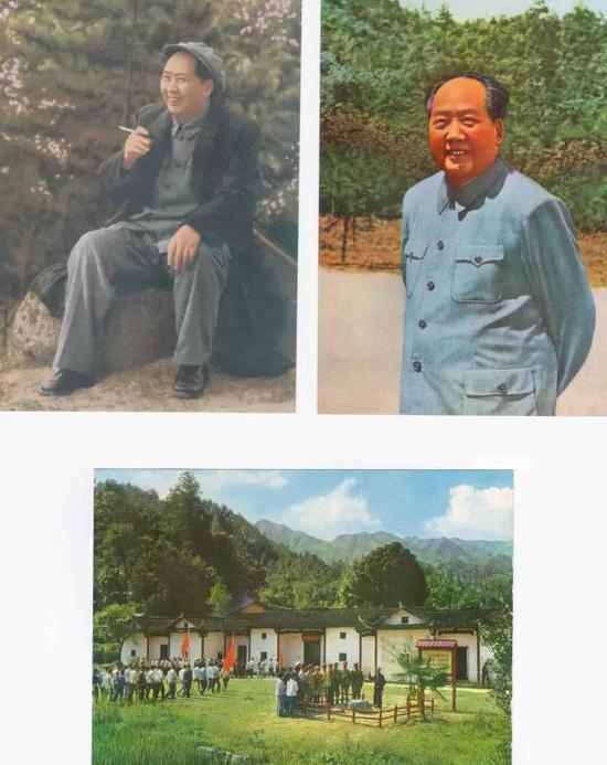 左上图:1965年毛泽东回到井冈山坐在读书石上留影 右上图:敬爱的伟大领袖毛主席1965年重上井冈山 下图:1927年10月24日,毛主席率领部队来到井冈山大井。毛主席曾多次住在这栋民房里,并经常坐在门前的石头上看书和批阅文件。