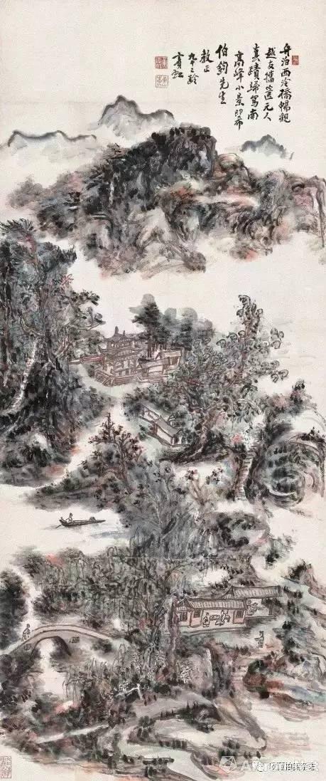 黄宾虹 南高峰小景 设色纸本 177.5x74cm 1955年作