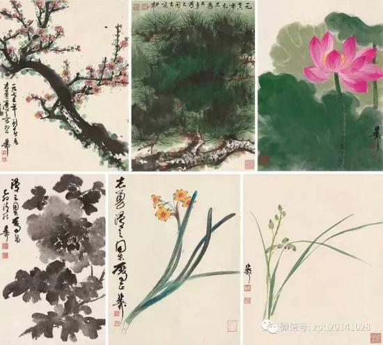 8021谢稚柳 花卉 (六帧) 镜片 设色纸本 题识: 1、一九七六年元旦为志勇、漫之同志写。稚柳。 钤印:谢稚、稚柳、壮暮斋 2、一九七五年新春为志勇、漫之写即正。稚柳。 钤印:谢稚、稚柳印 3、漫之同志属画,乙卯清秋,稚柳。 钤印:枥边、壮暮斋 4、稚柳。钤印:谢稚、稚柳 5、稚柳。钤印:谢稚、稚柳、壮暮斋 6、志勇、漫之同志属正,稚柳。 钤印:谢稚、稚柳、鱼饮溪堂 尺寸:尺寸不一 RMB :380,000-580,000 说明: 1、上款人为曹漫之蔡志勇夫妇。曹漫之(1913-1991)山东胶东(今平度市)人。曾任建国后上海市第一任民政局长及中共华东局副秘书等职,与谢稚柳、陈佩秋夫妇友谊甚深。 在革命老干部玩友中,曹漫之是领军人物。他总是动脑筋出题目要谢稚柳作画。这时,谢稚柳的画风正在由工笔细写向落墨法的转变之中,画北宋一派的山水及宣和体的花鸟仍然是炉火纯青的高峰时期。曹漫之常常在海阔天空的漫谈中,向谢稚柳表示他想要的某种风格或某种题材的画,谢稚柳视曹漫之为知音,市场只要出现曹漫之蔡志勇夫妇上款的作品都是疯抢,这组册页是生货必定吸引很多买家关注。