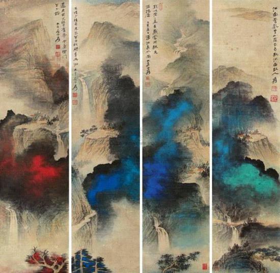 山水 四屏