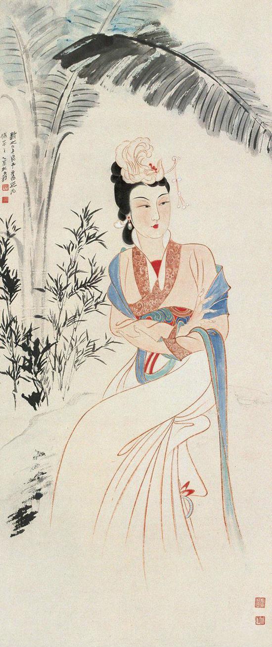 张大千 蕉荫仕女 1945年