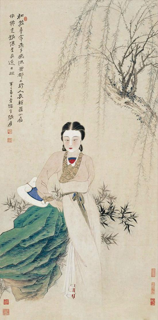 张大千 柳荫仕女 1941年