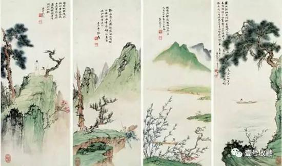 张大千 山水四屏 1931年作