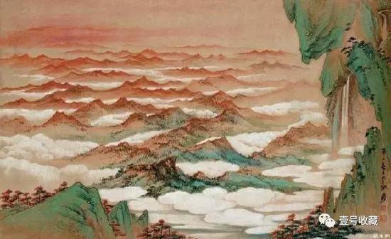 张大千 《罗浮山夕照》