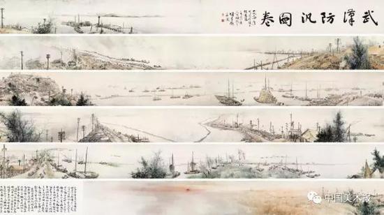 武汉防汛图 黎雄才 中国画 30.5×3200cm 1956年 中国美术馆藏