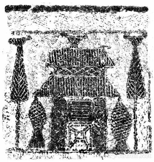 平阴新屯石椁墓北挡板画像,平阴县博物馆,纵91cm,横95cm