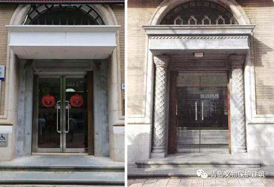 主入口正门拆除前后对比图。