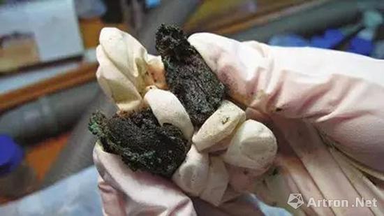 考古人员拿出一块掰开,结果发现里面有白色的弹性肌腱膜和一根一根的肉丝。经过几个月不断的测试,最终鉴定为黄牛肉。